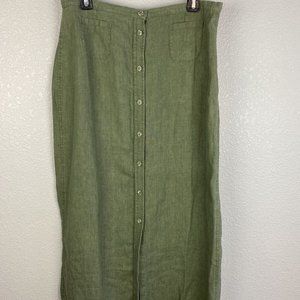 J. Jill Maxi Skirt 14 L Olive Army Green Linen